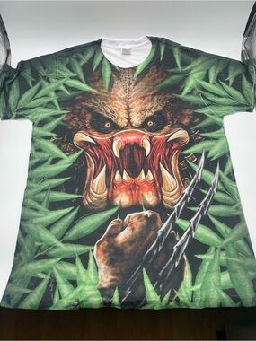 Logo Vision Men's XL Multicolor Knit Monster Face Graphic Print Crew Neck Tee